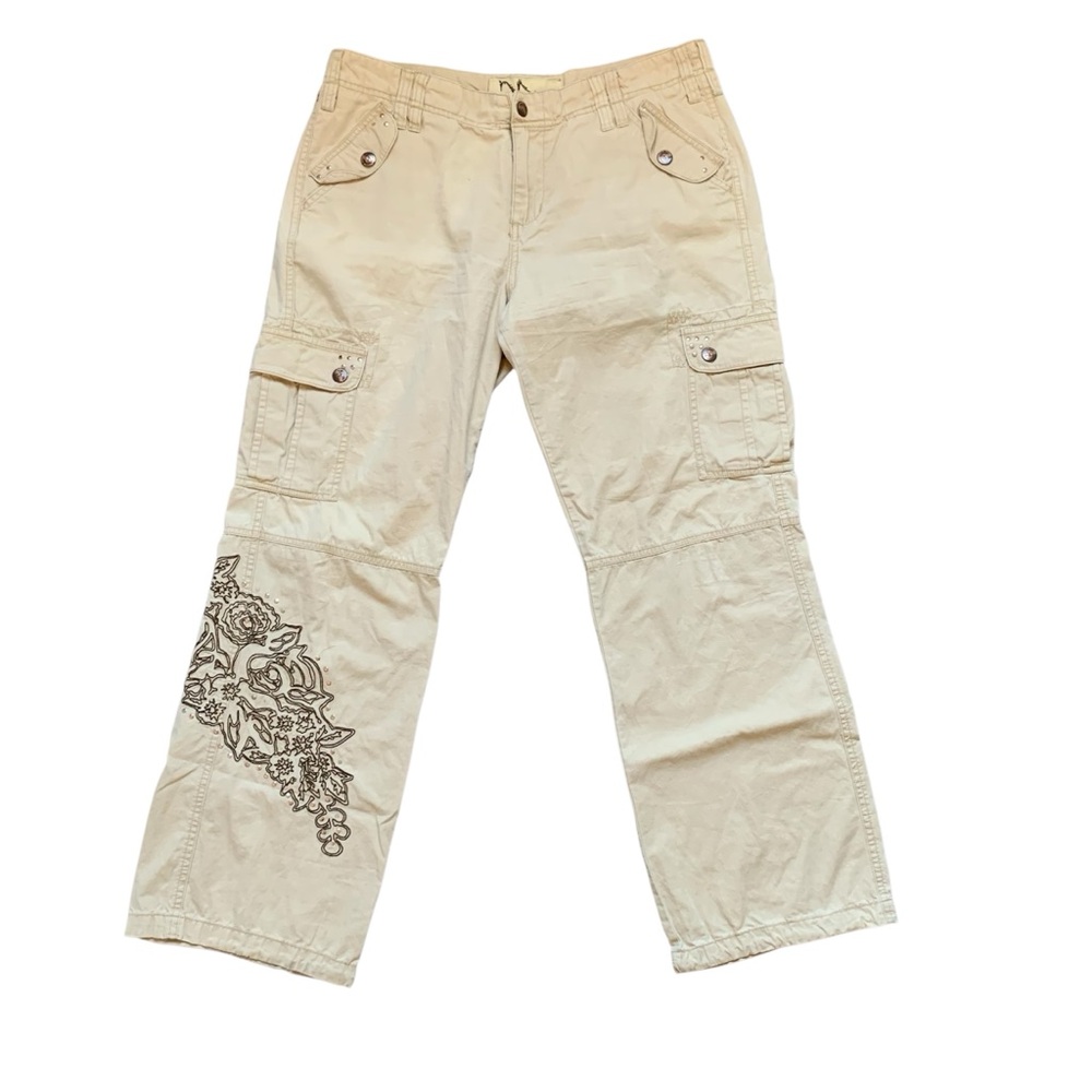 Y2K Floral Embroidered Khaki Cargo Pants